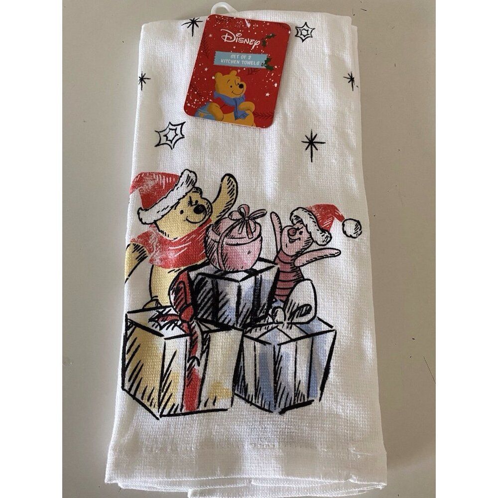 2 Pk Disney Winnie The Pooh Piglet Christmas Kitchen Dish Towels 16 X 26” NEW